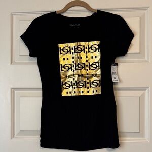 Brand New with Tags Bebe Black Tee with Gold Graphic Design